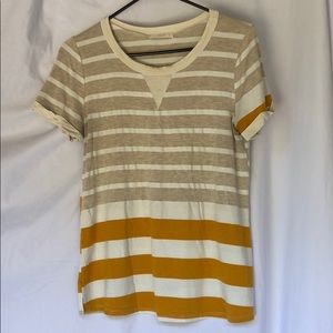 Yellow And Gray Striped Casual Tee
